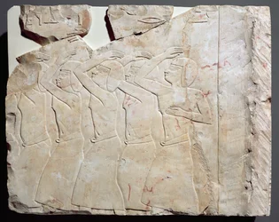 Relief fra Nes-Peka-Shutys grav, Deir El-Bahri, Theben, detalje fra højre ende af det andet register, Saite Periode, ca. 656-610 f.Kr. (kalksten)