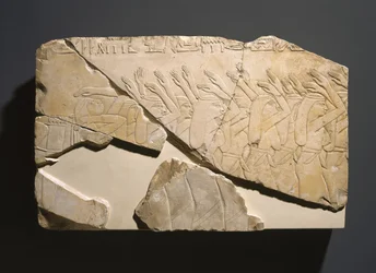Relief fra Nes-Peka-Shutys grav, Deir El-Bahri, Theben, detalje fra højre ende af det andet register, Saite Periode, ca. 656-610 f.Kr. (kalksten)