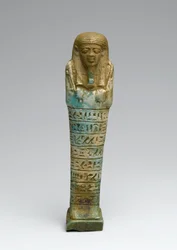 Shabti af Psamtek, muligvis fra Giza, Late Kingdom (fajance)