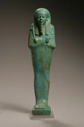 Ushabti-figur for Hekaemsaf, admiral af flåden, regeringstid af Amasis, 570-526 f.Kr. (fajance) (se 270355 for omvendt)
