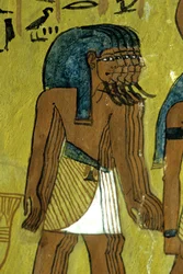 Det gamle Egypten, Vægmaleri, Guder ledsager Ra på solbarke, Sennedjems grav, Theben
