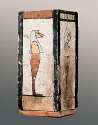 Egyptisk antikvitet: begravelsesurne eller baldakin af træ. 11.-4. århundrede f.Kr. Montserrat kloster. Museet i Montserrat.
