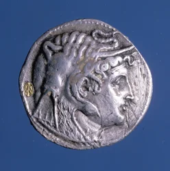 Sølvmønt med portræt af Ptolemæus I Soter (367 f.Kr. - 283 f.Kr.), konge af Egypten.