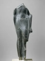 Torso af en ptolemæisk konge, indskrevet med kartoucher af en sen Ptolemæus, 80-30 f.Kr. (basalt)