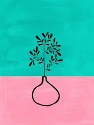 Lyserød og blågrøn botanisk vase