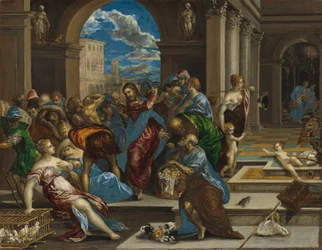 Kristus renser templet, sandsynligvis før 1570 (olie på panel)