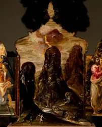 Sinai-bjerget, bærbart triptykalter, af El Greco (1541-1614)