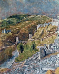 Udsigt og kort over Toledo (maleri på lærred)
