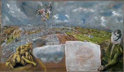 Udsigt og kort over Toledo (maleri på lærred)