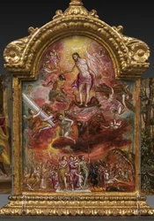 Bærbart alter: midterpanel, der viser en allegori om den kristne ridder, detalje af 2384586 (tempera grassa på panel)