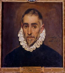 Portræt af en gentleman-maleri af Domenikos Theotokopoulos dit El Greco (1541-1614) 1604 Søn. 0,64 x 0,51 m Madrid, Prado-museet
