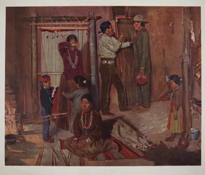 Forlader hjemmet til Carlisle Indian School (chromolitho)