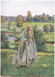Guinevere: Hvor hun så ham først, da Lancelot kom (litho)