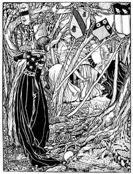 En illustration til Sir Lancelot Du Lake, 1898.