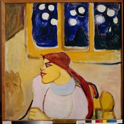 Kvinde med tørklæde - en skandinavisk prinsesse (Woman in a Kerchief (A Scandinavian Princess) - Maleri af Elena (Yelena) Guro (1877-1913), olie på lærred, 70x70 cm