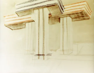 Designtegning til den foreslåede wolkenbugel (sky-jern) bygning af el lissitzky (lazar markovich lissitzky), der aldrig blev bygget