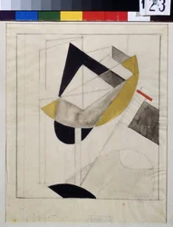 Proun 19 (Proun 19) - Værk af Lazar Lissitskij dit El Lissitskij (Lissitsky eller Lissitski eller Lissitzky) (1890-1941), Gouache og blæk på papir, omkring 1920 - Russisk avantgarde, begyndelsen af ​​det 20. århundrede, abstrakt kunst - Staten Tretyakov Ga