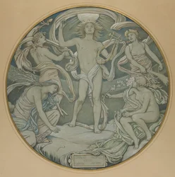Tegnefilm til Center Circle of Huntington Ceiling: Apollo og Attendants