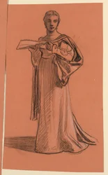 Tegning, studie til figur i "Wedding Procession", ca. 1872