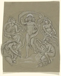 Undersøgelse for Center Circle of Huntington Ceiling: Apollo og Attendants