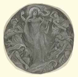 Undersøgelse for Center Circle of Huntington Ceiling: Apollo og Attendants