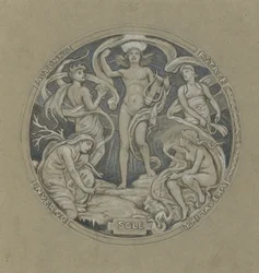 Undersøgelse for Center Circle of Huntington Ceiling: Apollo og Attendants
