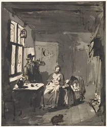 Interiør med familiescene