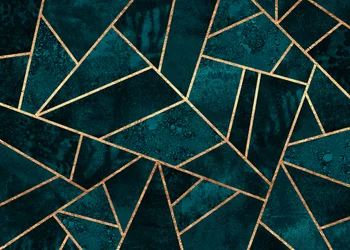 Geometrisk mosaik i blågrøn og guld