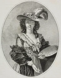 Selvportræt med palet, af den franske maler Elisabeth Vigee Le Brun, litografi af Giovanni Mariani fra Poliorama Pittoresco, nr. 42, 28. maj