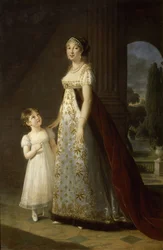 Portræt af Caroline Bonaparte 1782-1839, dronning af Napoli og Sicilien, med sin datter, Letizia, 1807