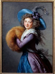 Portræt af Madame Mole Reymond (1759-1833), skuespillerinde fra den italienske komedie. Hun er iført en fjerbeklædt hat og bærer et ærme. Maleri af Marie Elisabeth Louise Vigee Le brun (ou Vigee-Lebrun ou Vigee Lebrun) (1755-1842) 1786 søn. 1,04x0,76 m - P