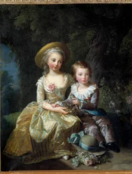 Portræt af Marie Thérèse Charlotte af Frankrig, Madame Royale, kommende hertuginde af Angoulême (1778-1851), og dauphinen Louis Joseph Xavier af Frankrig (1781-1789), begge børn af Marie Antoinette og Ludvig XVI. Maleri af Marie Elisabeth Louise Vigée Le