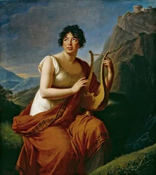 Portræt af forfatteren baronesse Anne Louise Germaine de Staël 1766-1817 som Corinne på Cape Misenum,