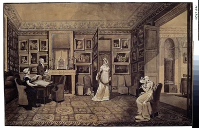 Tegnestue i Prins Ivan Ivanowitch Baryatinsky-huset (1772-1825) i Altona (Salestue i Baryatinsky-huset i Altona). Tegning af Marie Louise Elisabeth Vigee-Lebrun (Vigee Lebrun) (1755-1842)