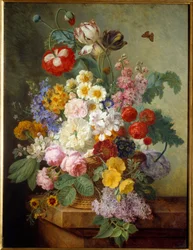 Blomster i et Rocaille-maleri af Elise Bruyere (1776-1842) 1836 Søn. 0,84x0,64 m Rouen, musee des Beaux Arts - Blomster i en klippe. Maleri af Elise Bruyere (1776-1842)