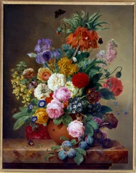 Blomster på et marmorbord Maleri af Elise Bruyere (1776-1842) Lyon fra det 19. århundrede, Musee des Beaux Arts