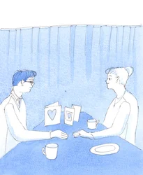 Et par kan holde sammen i mange år og nyde et fredeligt og lykkeligt ægteskab i alderdommen, hvis de har lært at tilgive hinanden midt i de byrder, den uro og de forandringer, der sker i de fleste ægteskaber, 2005 (akvarel på papir).