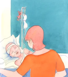 En mor med et alvorligt sygt barn bliver ved med at elske hende, 2005 (akvarel på papir)