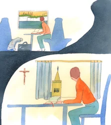 En person, der tager et nyt land til sig og elsker det, finder ud af alt, hvad han kan, studerer dets historie, rejser til smukke steder og forsvarer det over for andre, 2005 (akvarel på papir).