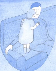 Som en jordisk far løfter sit lille barn op til ærlig snak og ømme omfavnelser, sådan fryder Gud sig over os i fordybelsens bøn, 2002 (w/c på papir)