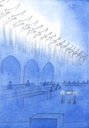 Da vi bad de hellige om at bede for os i liturgien, så jeg de hellige i herlighed med deres hænder ude, mens de gik i forbøn for os, der bad nedenfor, 2003 (w/c på papir)