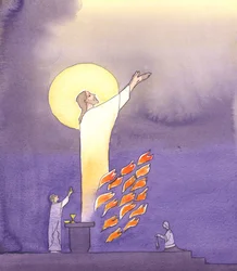 Ved messen beder vi med Kristus, der rækker ud til Faderen i Helligåndens brændende kærlighed, 2000 (w/c på papir)