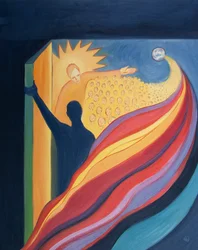 Ved himmelfarten vendte Kristus, vores bror, tilbage til Faderen i triumf og åbnede en vej til Himlen for os, 2001 (olie om bord)