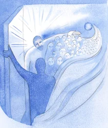 Ved himmelfarten vendte Kristus, vores bror, tilbage til Faderen i triumf og åbnede en vej til himlen for os, 2001 (w/c på papir)