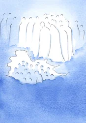 Kristus og hans hellige i himlen ser med stor ømhed ned på sine venner på jorden, som mediterer over hans lidenskab, 2002 (w/c på papir)