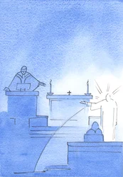 Kristus viste sig foran mig, hans arm holdt op for at angive prædikestolen, hvor han fortalte mig, at der tales sandt om Gud og mennesket, 2003 (w/c på papir)