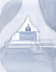 Kristus trækker op mod Himlen - som om de var pakket ind i et fint klæde - dem, der har spist den guddommelige mad ved denne fest., 2001 (w/c på papir)