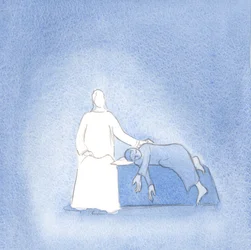 Kristus er tæt på sine venner, under alle omstændigheder, 2000 (w/c på papir)
