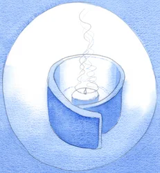 Kristus æres af os ikke ved gaver, men ved vores samtykke til at blive tømt og renset - som en lampe, hvori Kristus skinner, 2002 (w/c på papir)
