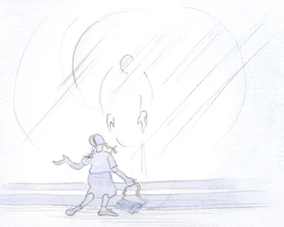 Kristus er øm mod os, uanset vores humør, om vi hilser ham i sorg eller som en skolepige i larmende glæde., 2001 (w/c på papir)
